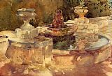 Sir William Russell Flint Canvas Paintings - A Fountain At Frascati